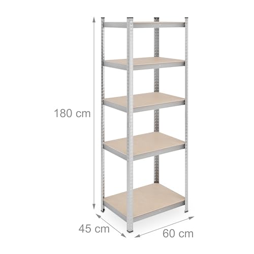 314oujqddll.jpg Relaxdays Schwerlastregal 2er Set, 500 kg, Stahl, zum Stecken in Keller und Garage, Silber, 180 x 60 x 45 cm, Faserplatt