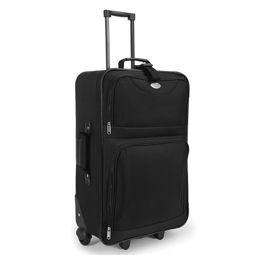 31wbrtsq2kl.jpg **Monzana Trolley Kofferset für Familien mit Rollen und Teleskopgriff - Schwarz** | **Monzana Reisetaschen Set Schwarz