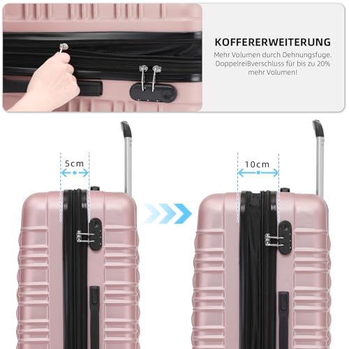 410aowklskl.jpg BEIBYE Hartschalen Reisekoffer für Familien - Doppelradsystem, Rosagold, Set