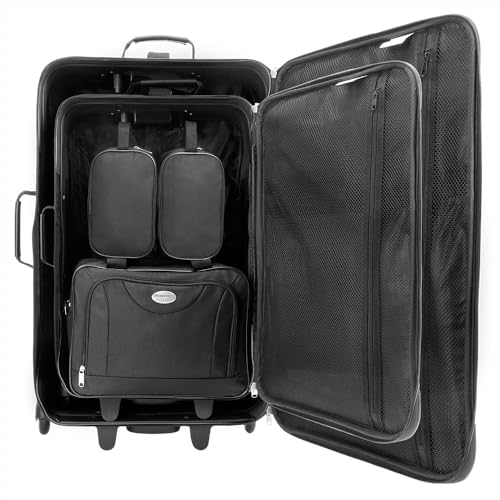 410kubylizl.jpg **Monzana Trolley Kofferset für Familien mit Rollen und Teleskopgriff - Schwarz** | **Monzana Reisetaschen Set Schwarz