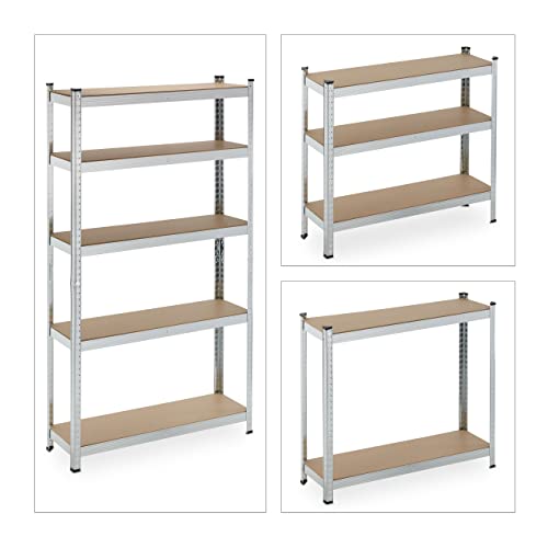 410xtnedhcl.jpg Relaxdays Stahl Lagerregal, 5 Ebenen, 500 kg Tragkraft, für Keller & Garage, Silber, HBT 180x100x30 cm