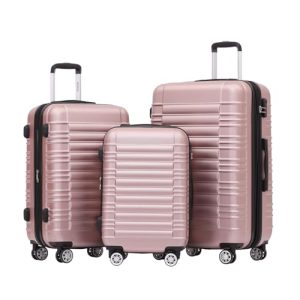 BEIBYE Hartschalen Reisekoffer für Familien - Doppelradsystem, Rosagold, Set