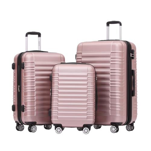 411av9zq1el.jpg BEIBYE Hartschalen Reisekoffer für Familien - Doppelradsystem, Rosagold, Set