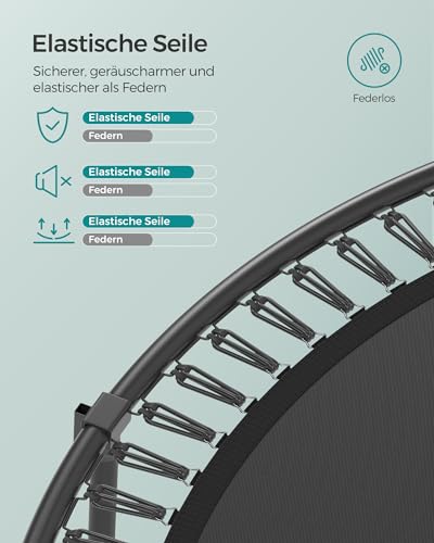 412jn2gal.jpg SONGMICS Safes Federloses Trampolin für Kinder Outdoor, elastische Seile & Sicherheitsnetz, Ø 244/305/366 cm, geräuschar