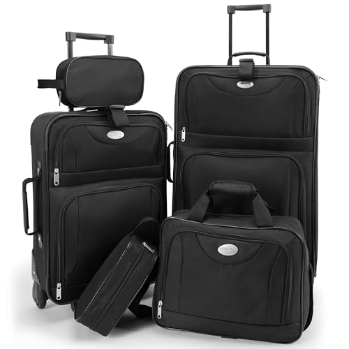 413fgg2z9tl.jpg **Monzana Trolley Kofferset für Familien mit Rollen und Teleskopgriff - Schwarz** | **Monzana Reisetaschen Set Schwarz