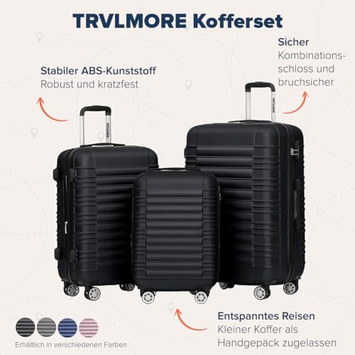 413e3btnx7l.jpg TRVLMORE Reisekoffer Set - Hartschalenkoffer 3 Stück - Schwarz, Ideal für Familien, Urlaubsreise-Sets
