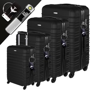 Devillo Hard Shell Trolley Koffer Schwarz 4 Rollen - Reisekofferset S-M-L-XL Teleskopgriff Schloss
