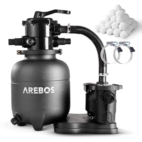 41b1dqelipl.jpg Arebos Sandfilteranlage mit Pumpe inkl. 600g Filterbälle | 350W | 9500 L/h | Schwarz | für Poolbereinigung | mit Druckma
