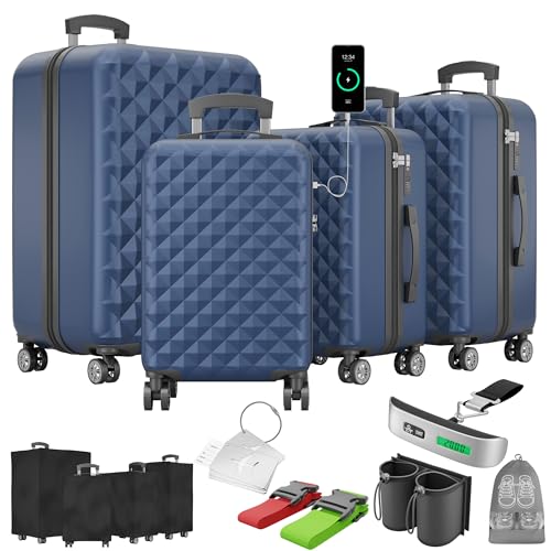 41d3cnhlbtl.jpg Onbest Premium Kofferset 4-TLG. – Hartschalenkoffer mit TSA-Lock und USB-Anschluss – ideal für Business-Reisen und Famil