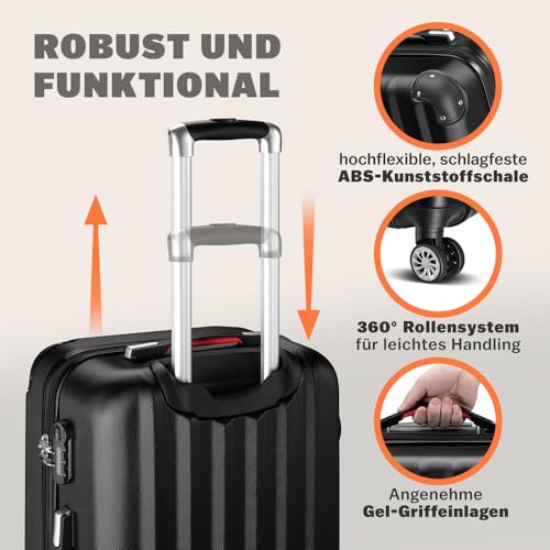 41e38liwqfl.jpg Monzana 3tlg. Kofferset Baseline Schwarz Reisekoffer für Familien mit Rollen und Standfüßen
