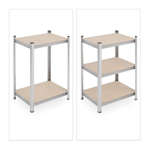 41gqmcvnjol.jpg Relaxdays Schwerlastregal 2er Set, 500 kg, Stahl, zum Stecken in Keller und Garage, Silber, 180 x 60 x 45 cm, Faserplatt