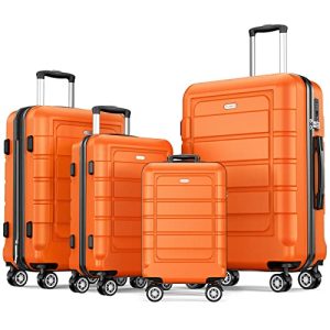 SHOWKOO Kofferset Familiesatz für Kinder und Erwachsene Reisekoffer mit TSA-Schloss und 4 Rollen (M - Orange) SHOWKOO
