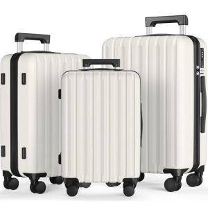 SHOWKOO Reisekoffer Set 3 Hartschale Erweiterbar (M L XL -Weiß) SHOWKOO Reisekoffer Trolley Handgepäck Set TSA Schloss