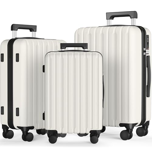 41itsqqrl4l.jpg SHOWKOO Reisekoffer Set 3 Hartschale Erweiterbar (M L XL -Weiß) SHOWKOO Reisekoffer Trolley Handgepäck Set TSA Schloss