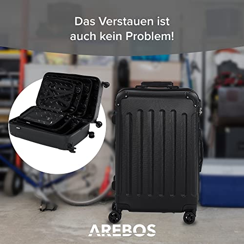41lzn13i2ll.jpg Arebos Reisekofferset Schwarz I 360° Rollen I Reisekoffer mit Teleskopgriff I Inkl. Reißverschluss-Schloss I S-M-L-XL Ar
