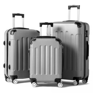 LEADZM Reisekoffer Set 3 Teilig + 4 Rollen + Zahlenschloss | Silbergrau für Business Reisen (Style 1) LEADZM ABS Reise