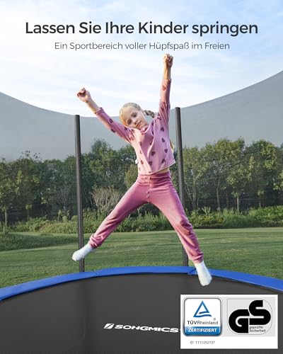 41qrk9hglal.jpg SONGMICS Outdoor-Trampolin, rundes Sicherheitsnetz-Trampolin für Kinder und Erwachsene, mit Leiter und gepolsterten Stan