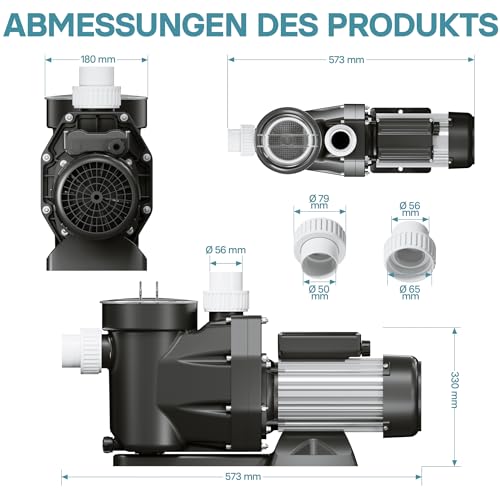 41rlmgh01ql.jpg WilTec Poolpumpe 19200 l/h 750 W Schwimmbadpumpe - Für Efficientes Filtern und Umwälzen in Ihrem Schwimmbad