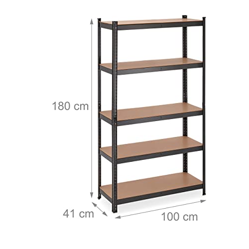 41stuppdusl.jpg Relaxdays Schwerlastregal für Keller und Garage, 5 Ebenen, 1250 kg Tragkraft, Metall Lagerregal, 180x100x41 cm, Schwarz