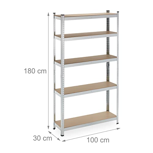 41tafxs1ubl.jpg Relaxdays Stahl Lagerregal, 5 Ebenen, 500 kg Tragkraft, für Keller & Garage, Silber, HBT 180x100x30 cm