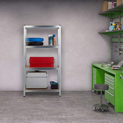 41w7skq9xfl.jpg Relaxdays verzinktes Schwerlastregal 280kg Traglast, 157x80x40 cm, 4 Böden, zum Stecken, Stahl, Silber, Lagerung in Kell