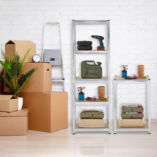 41w7tbv8mzl.jpg Relaxdays Schwerlastregal 2er Set, 500 kg, Stahl, zum Stecken in Keller und Garage, Silber, 180 x 60 x 45 cm, Faserplatt