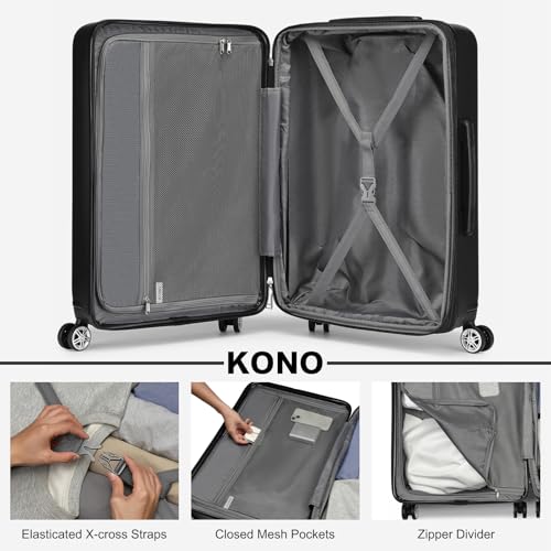 41wdei6vf6l.jpg KONO Groß Erweiterbarer Hartschalenkoffer XL Schwarz für Reisen und Business
