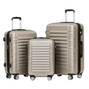 BEIBYE Hartshalen Rollkoffer Set für Reisen mit Zwillingsrollen (Champagner, Set)
