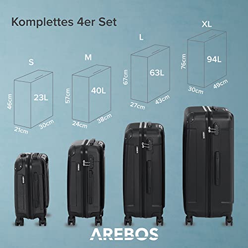 41antzdrmjl.jpg Arebos Reisekofferset Schwarz I 360° Rollen I Reisekoffer mit Teleskopgriff I Inkl. Reißverschluss-Schloss I S-M-L-XL Ar