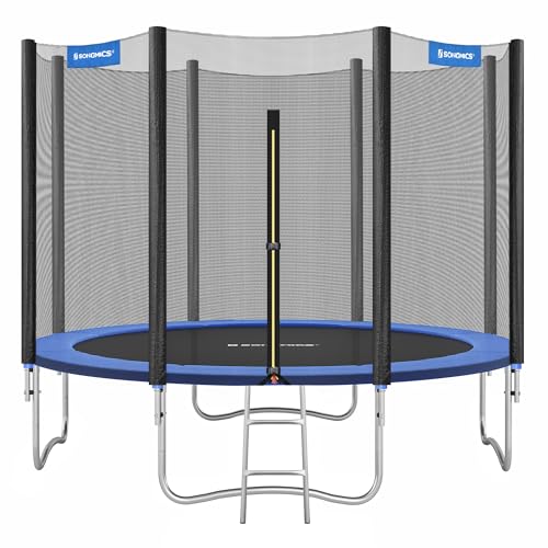 41dwqba4iml.jpg SONGMICS Outdoor-Trampolin, rundes Sicherheitsnetz-Trampolin für Kinder und Erwachsene, mit Leiter und gepolsterten Stan