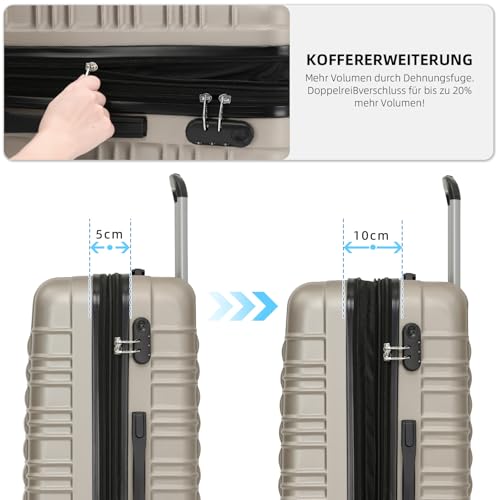 41jdolsz7gl.jpg BEIBYE Hartshalen Rollkoffer Set für Reisen mit Zwillingsrollen (Champagner, Set)