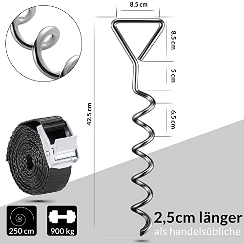 41jswkav1kl.jpg MONZANA® 4 Bodenanker für Trampolin + Rostfreie Sicherung für Gartenhaus und Pavillon + 5 Windungen + 900kg Traglast