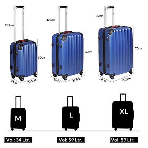 41kyng73nel.jpg Monzana Kofferset Baseline 3er Hartschalen-Koffer Reisekoffer für Handgepäck 4 Rollen M-L-XL Set Blau