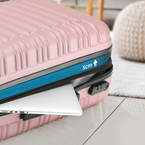 41r1qlv0ynl.jpg BEIBYE Hartschalen Reisekoffer für Familien - Doppelradsystem, Rosagold, Set