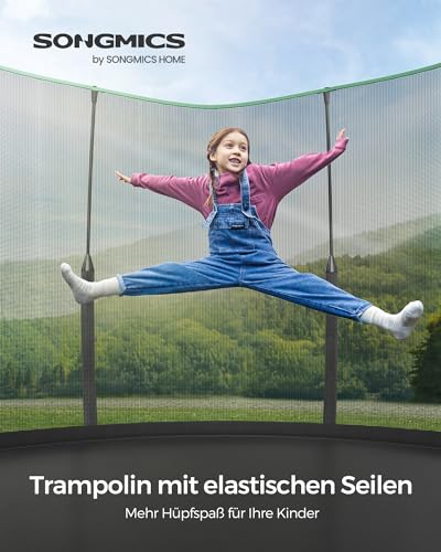 41rdcgsrfll.jpg SONGMICS Safes Federloses Trampolin für Kinder Outdoor, elastische Seile & Sicherheitsnetz, Ø 244/305/366 cm, geräuschar