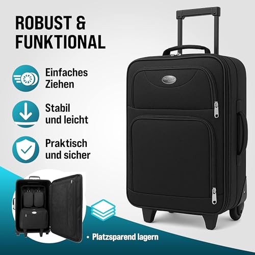 41s3uypwpql.jpg **Monzana Trolley Kofferset für Familien mit Rollen und Teleskopgriff - Schwarz** | **Monzana Reisetaschen Set Schwarz