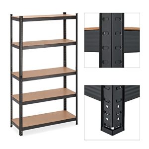 Relaxdays Schwerlastregal für Keller und Garage, 5 Ebenen, 1250 kg Tragkraft, Metall Lagerregal, 180x100x41 cm, Schwarz