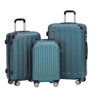 BEIBYE Hartschalen Koffer für Reisen - 4 Rollen, M-L-XL-Set (Dunkelgrün)