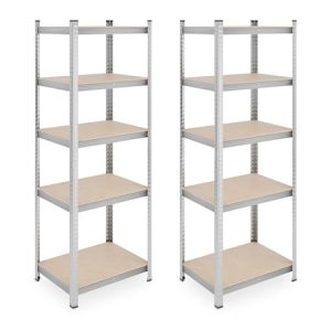 Relaxdays Schwerlastregal 2er Set, 500 kg, Stahl, zum Stecken in Keller und Garage, Silber, 180 x 60 x 45 cm, Faserplatt