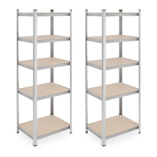 41ub2pjk1ol.jpg Relaxdays Schwerlastregal 2er Set, 500 kg, Stahl, zum Stecken in Keller und Garage, Silber, 180 x 60 x 45 cm, Faserplatt