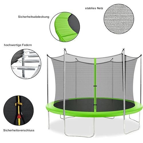 41v1jvbs8dl.jpg Trampolin 305 cm mit Sicherheitsnetz für Kinder Tragkraft 150 kg, 60 Ösen, 5 Beine, höchste Sicherheit, Komplett-Set, ge