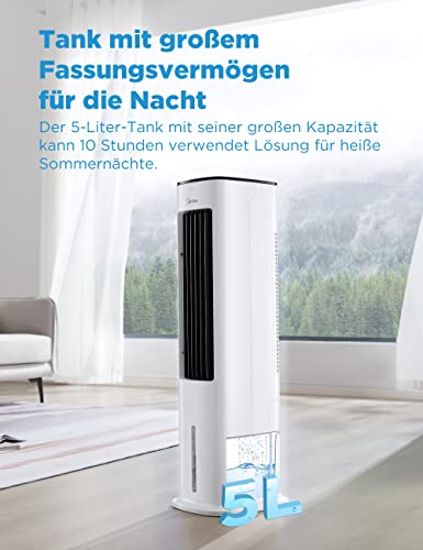 41wmnvjeavl.jpg Midea 4-in-1 Mobile Klimaanlage ohne Abluftschlauch | Turmventilator mit Wasserkühlung & Luftbefeuchter | 55W Luftkühler