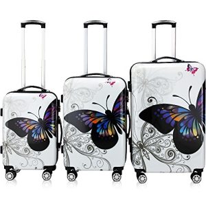 Monzana Hartschalenkoffer Set Butterfly Basic Reisekoffer Trolley Koffer ABS Zwillingsrolle Alu-Teleskopgriff Schloss -
