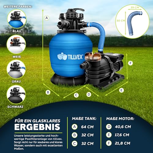510vu9uuqvl.jpg Tillvex Sandfilteranlage Pool 10 m³/h inkl. 800g Filterbälle | Filteranlage 7-Wege Ventil & 2in1 Adapter | Druckanzeige
