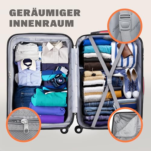 511gx1bm5nl.jpg Monzana 3tlg. Kofferset Baseline Schwarz Reisekoffer für Familien mit Rollen und Standfüßen