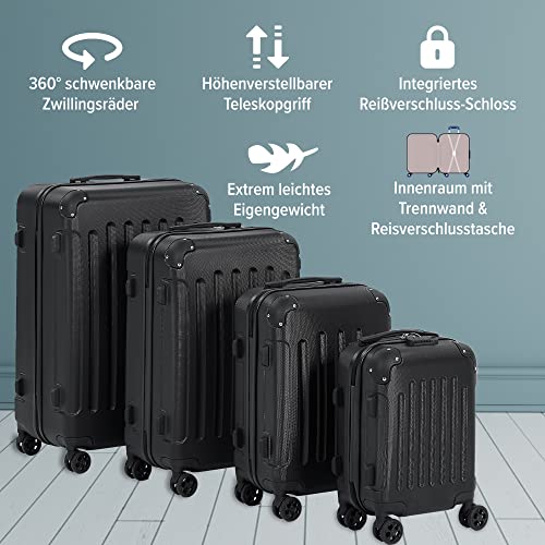 511nubnw0l.jpg Arebos Reisekofferset Schwarz I 360° Rollen I Reisekoffer mit Teleskopgriff I Inkl. Reißverschluss-Schloss I S-M-L-XL Ar