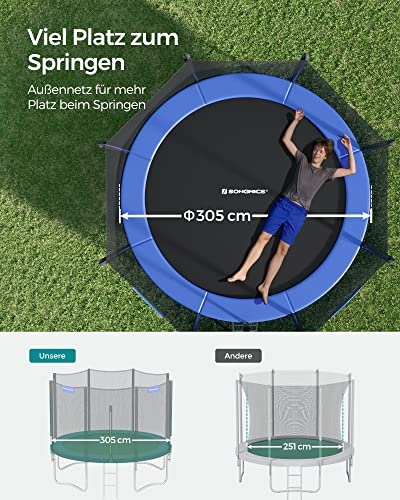 514meqek sl.jpg SONGMICS Outdoor-Trampolin, rundes Sicherheitsnetz-Trampolin für Kinder und Erwachsene, mit Leiter und gepolsterten Stan