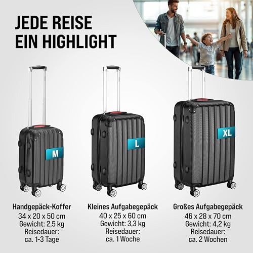 515ja7vyjjl.jpg Monzana 3tlg. Kofferset - Hartschalenkoffer für Reisen inkl. Schloss und Gurt - Reisekoffer für Männer und Frauen - Gurt