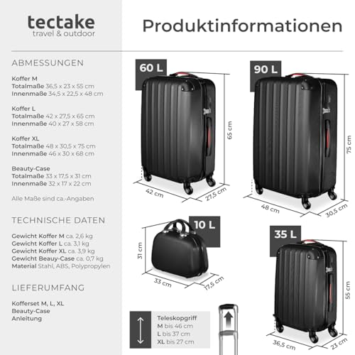 515zouh4rkl.jpg tectake 4-teiliger Schwarzer Reisekoffer mit TSA Zahnradenschloss und Rollen 360°
