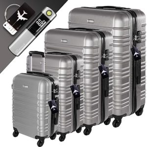 Devillo Hard Shell Trolley Reisekoffer S-M-L-XL Silber Schloss 4 Rollen